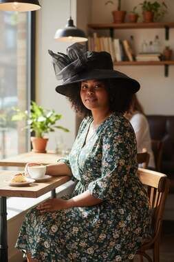 Saferin Black Organza Kentucky Derby Church Hat with Bow and Feathers